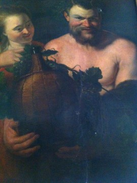 Peinture d'une figure barbue et d'un récipient